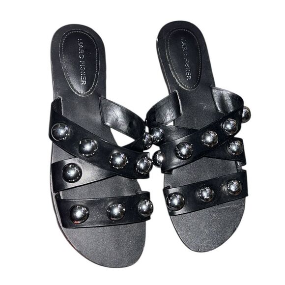 Marc Fischer Studded Slip on Black/Silver Sandals(Size 9M) - Picture 2 of 8